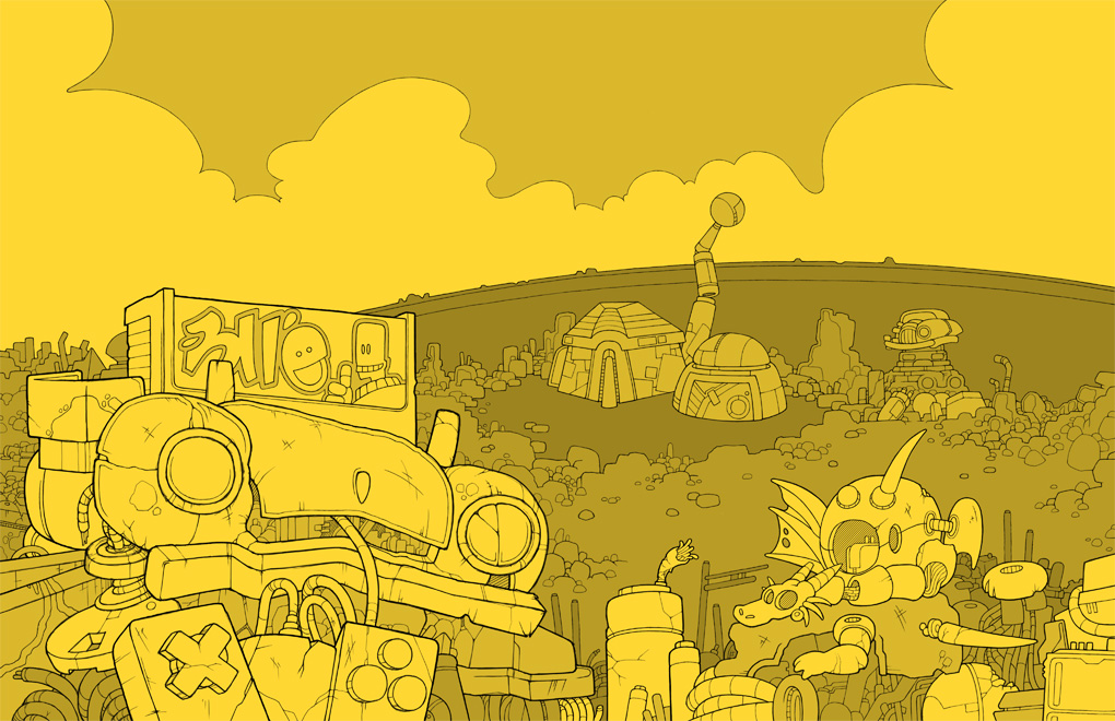Artist's rendering of the legendary Enchanted Junkyard run by Magic Trashman. Not an actual place.